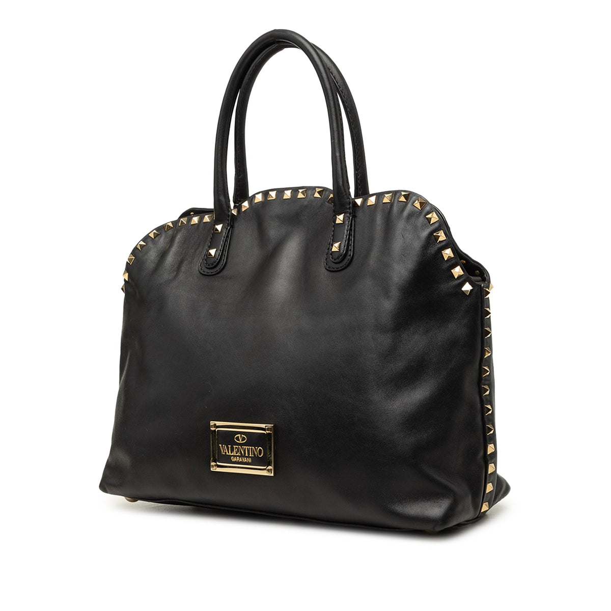 Valentino Leather Rockstud Dome Double Handle Satchel