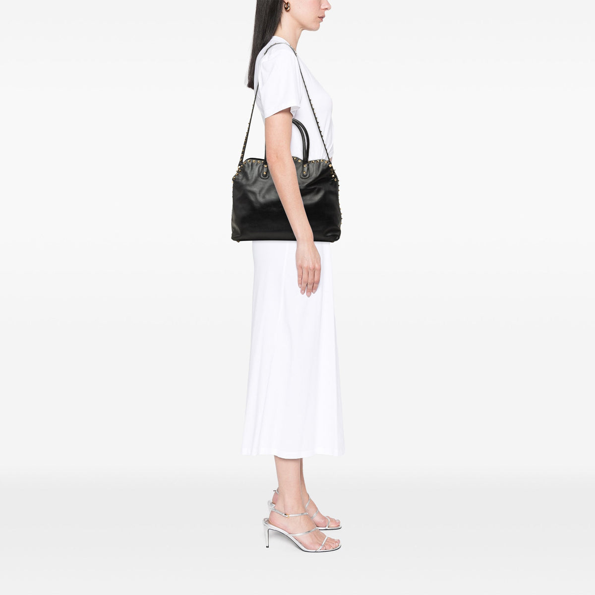 Valentino Leather Rockstud Dome Double Handle Satchel