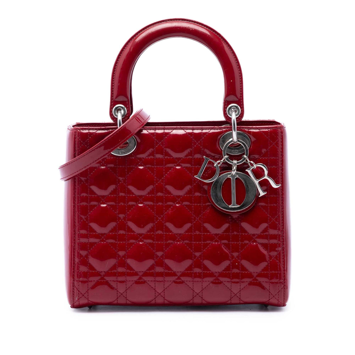 Dior Medium Patent Cannage Lady Dior — Red