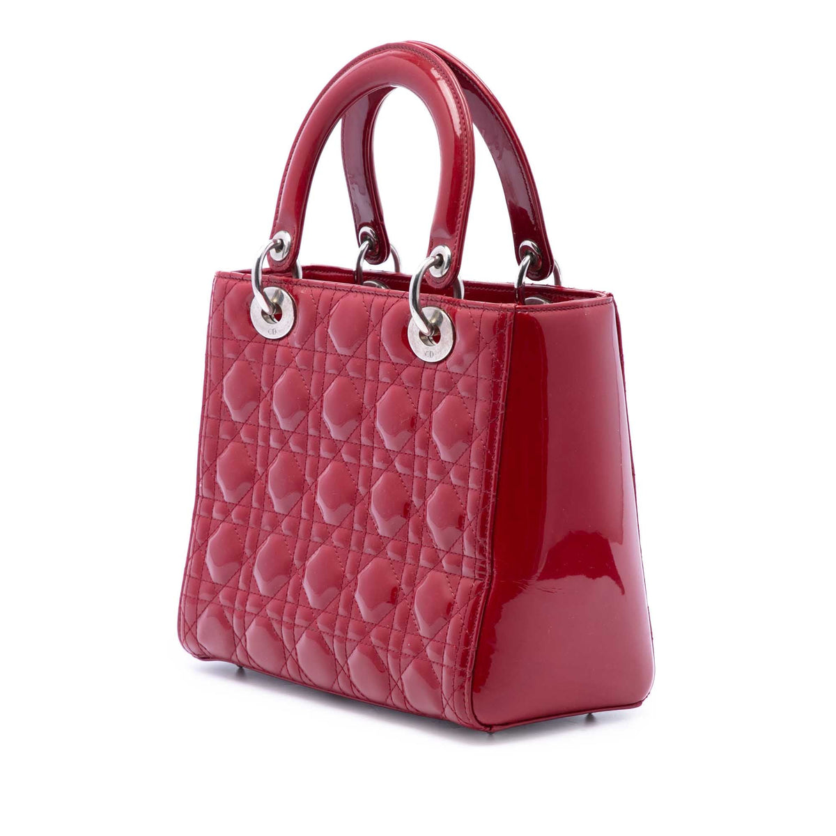 Dior Medium Patent Cannage Lady Dior — Red