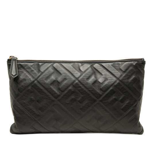 Fendi Embossed Leather FF 1974 Clutch — Black