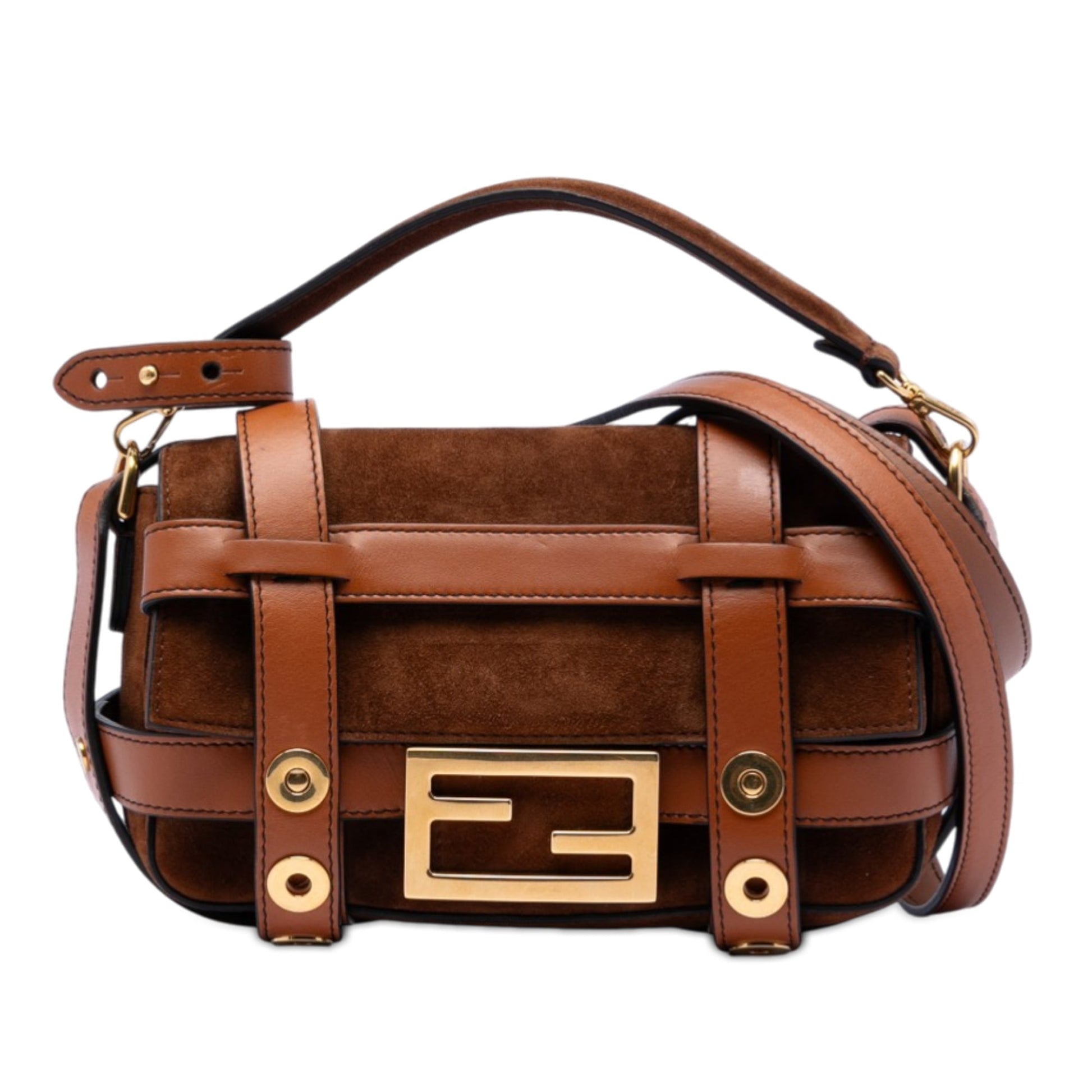 Fendi Mini Suede Cage Baguette Satchel