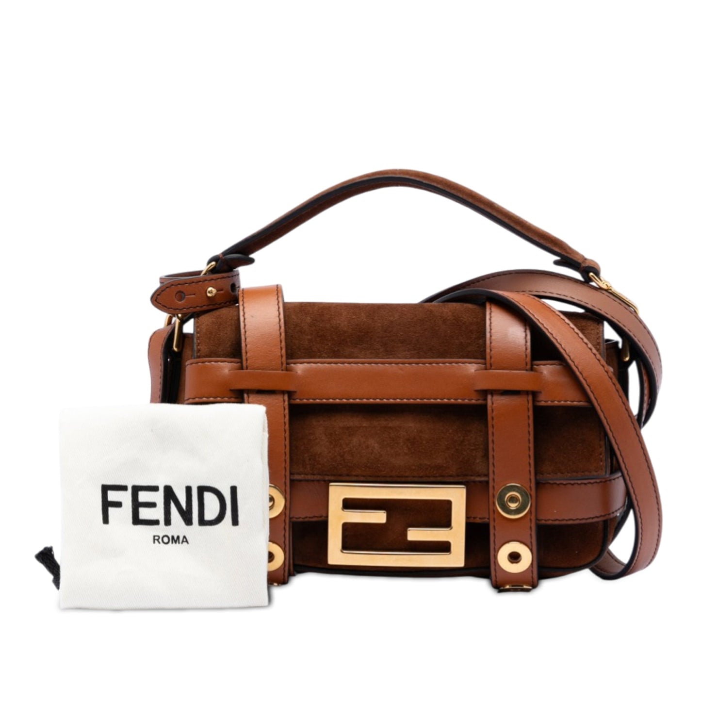 Fendi Mini Suede Cage Baguette Satchel