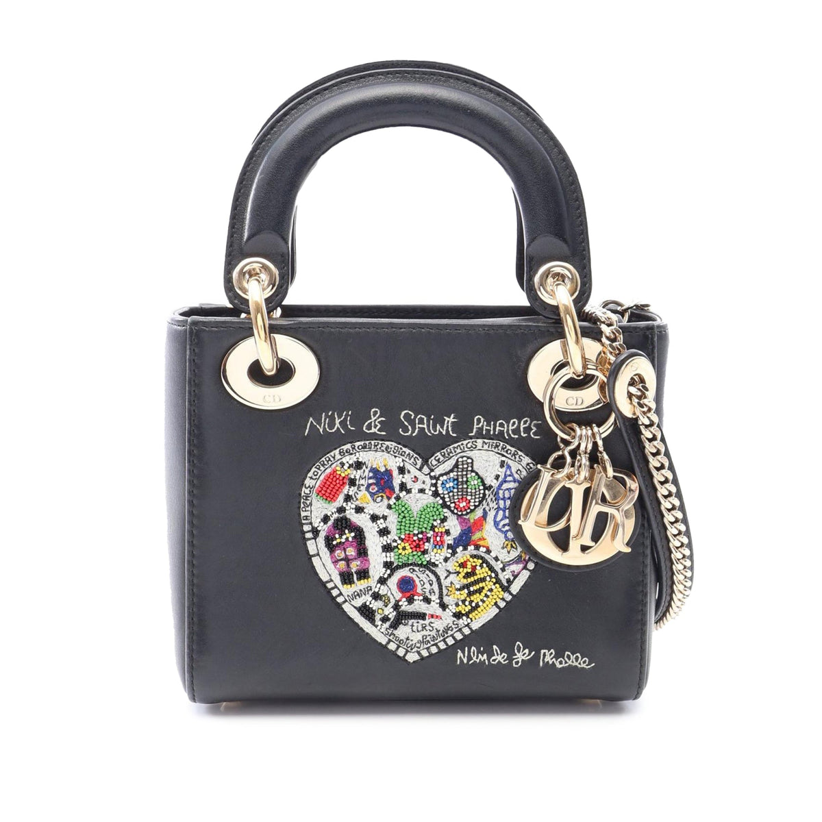 Dior Niki De Saint Phalle Mini Calfskin Heart Lady Dior — Black