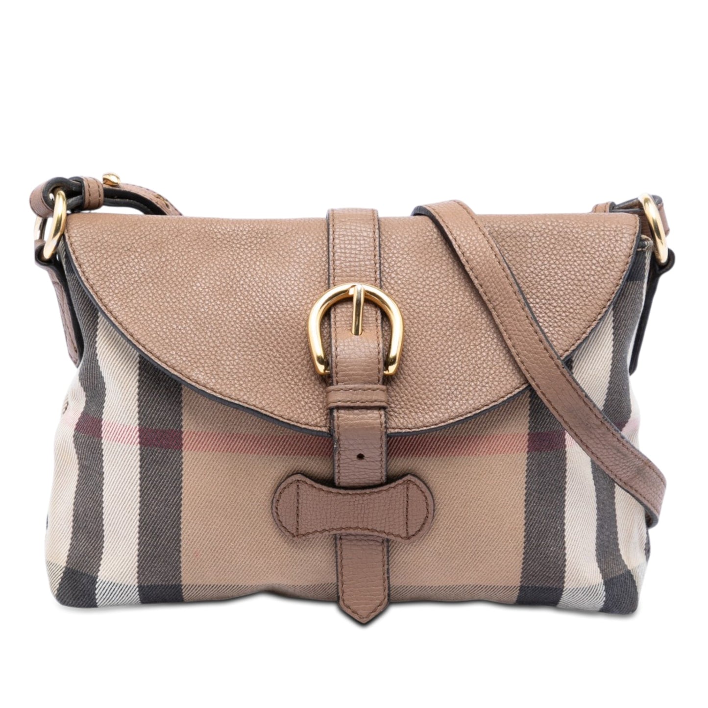 Burberry Small House Check Canvas and Leather Horseshoe Milton Crossbody