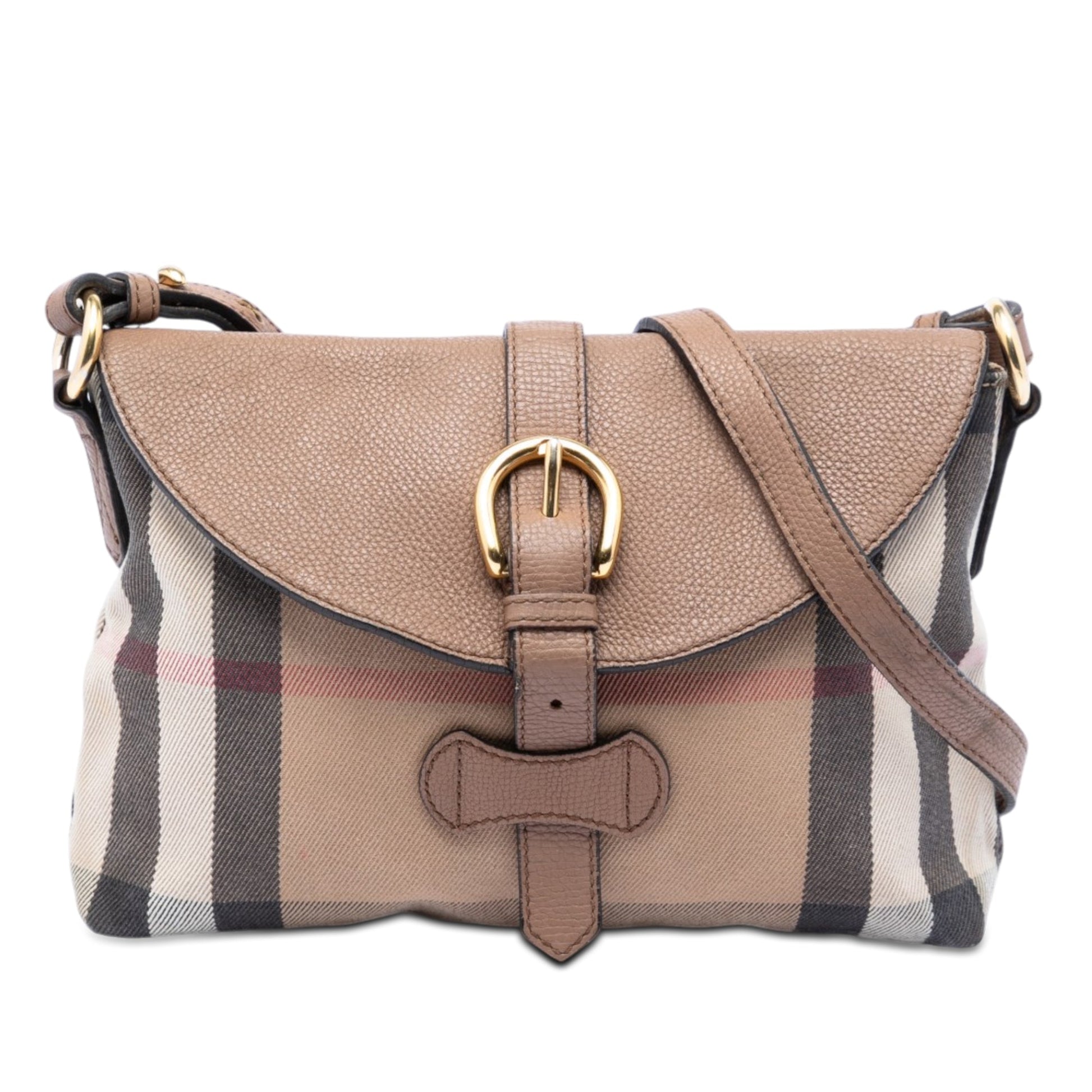 Burberry Small House Check Canvas and Leather Horseshoe Milton Crossbody