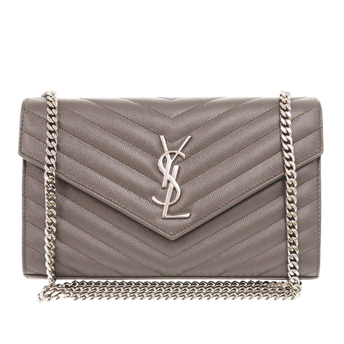 Saint Laurent Grain De Poudre Matelasse Chevron Classic Cassandre Chain Wallet
