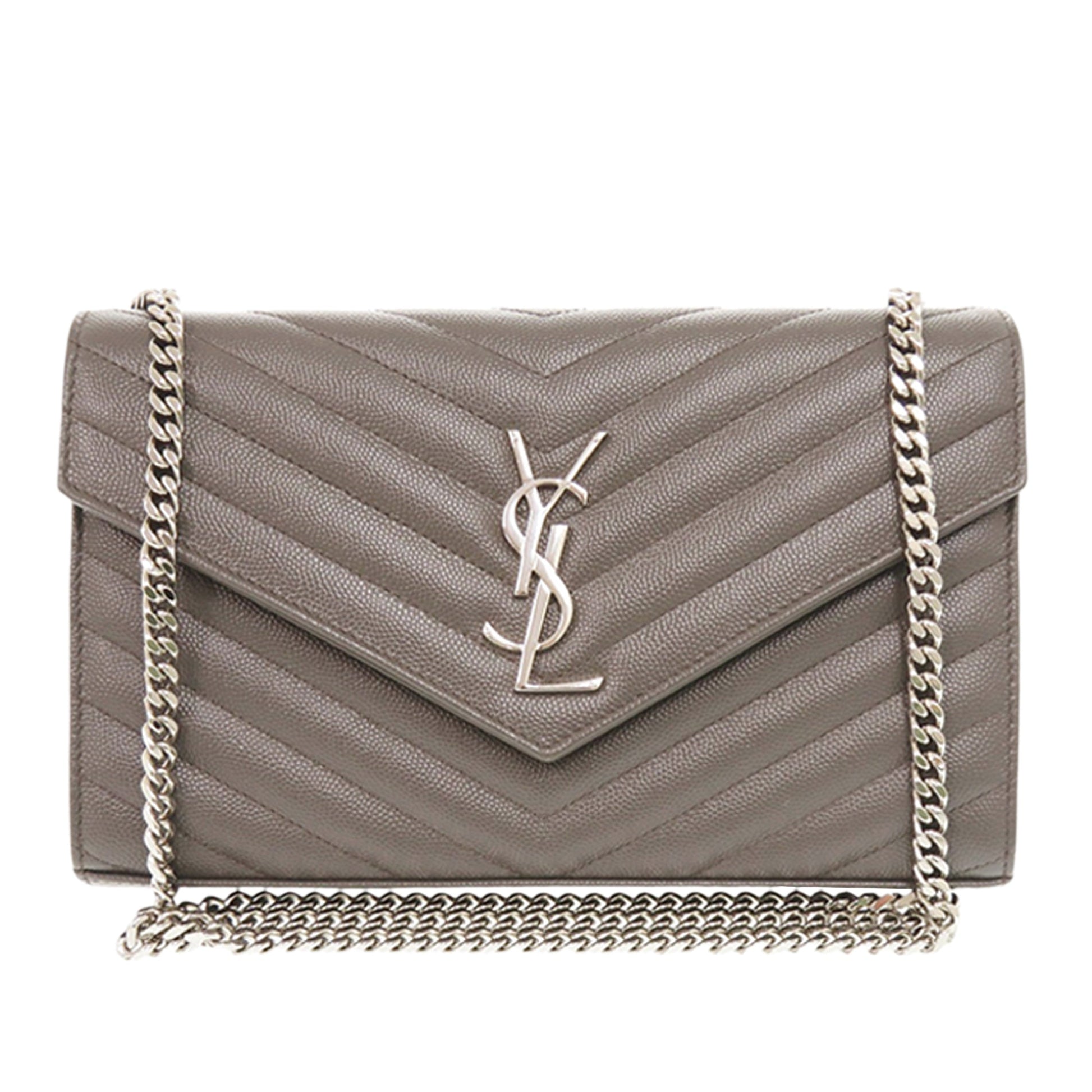 Saint Laurent Grain De Poudre Matelasse Chevron Classic Cassandre Chain Wallet