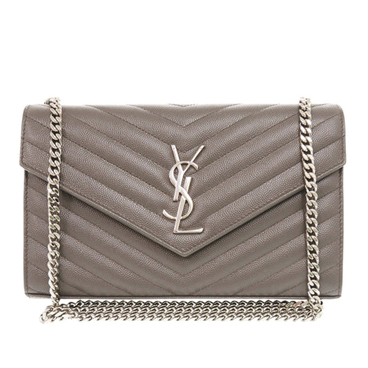 Saint Laurent Grain De Poudre Matelasse Chevron Classic Cassandre Chain Wallet