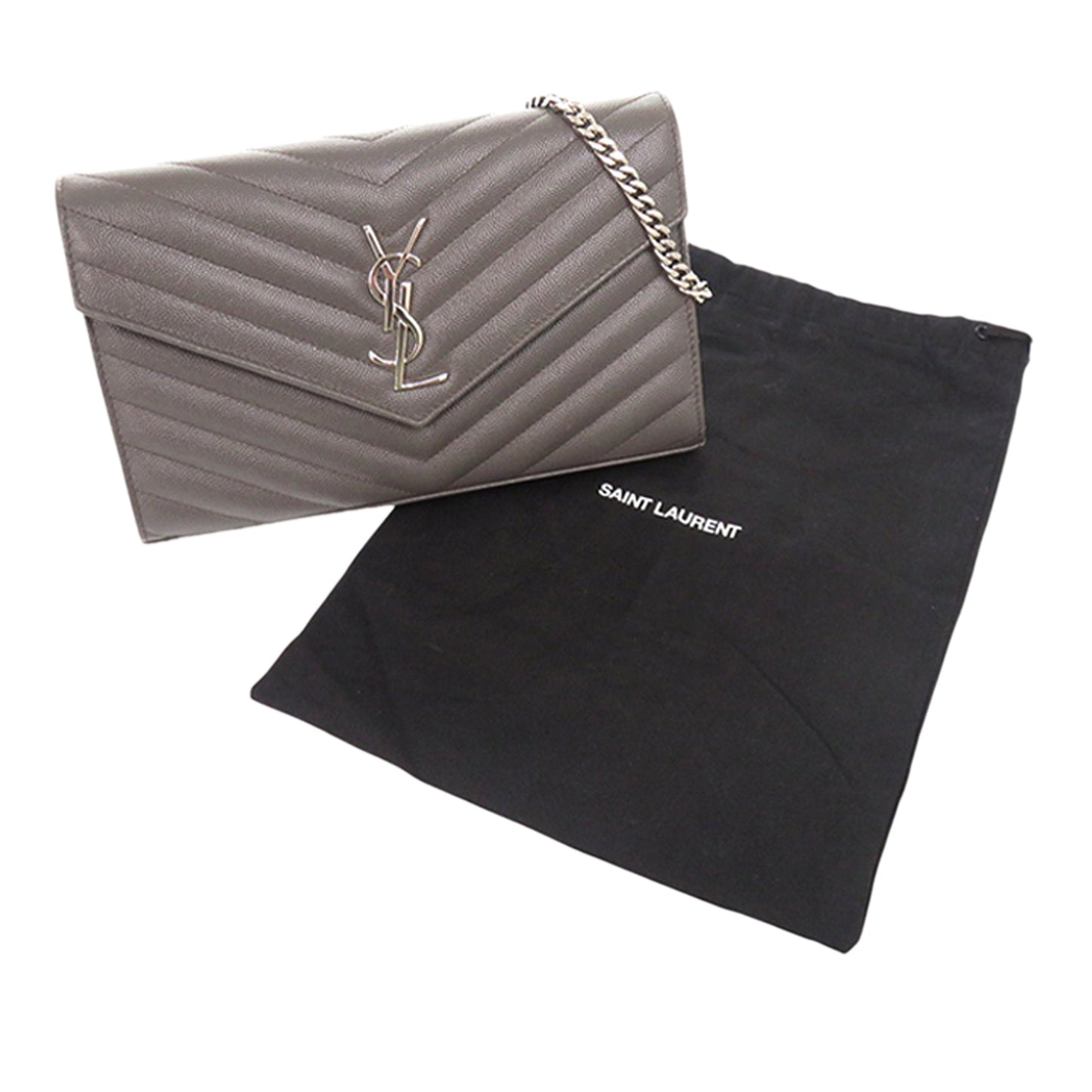 Saint Laurent Grain De Poudre Matelasse Chevron Classic Cassandre Chain Wallet