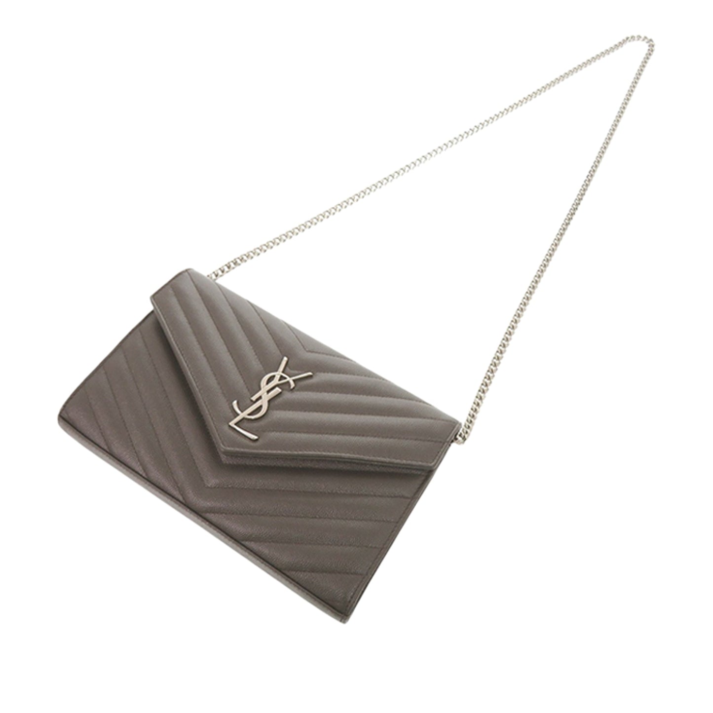 Saint Laurent Grain De Poudre Matelasse Chevron Classic Cassandre Chain Wallet