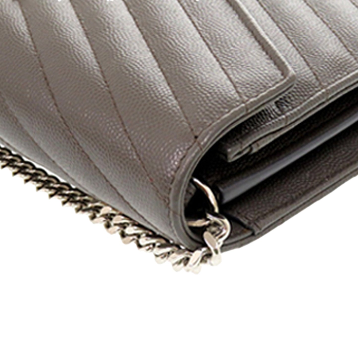 Saint Laurent Grain De Poudre Matelasse Chevron Classic Cassandre Chain Wallet