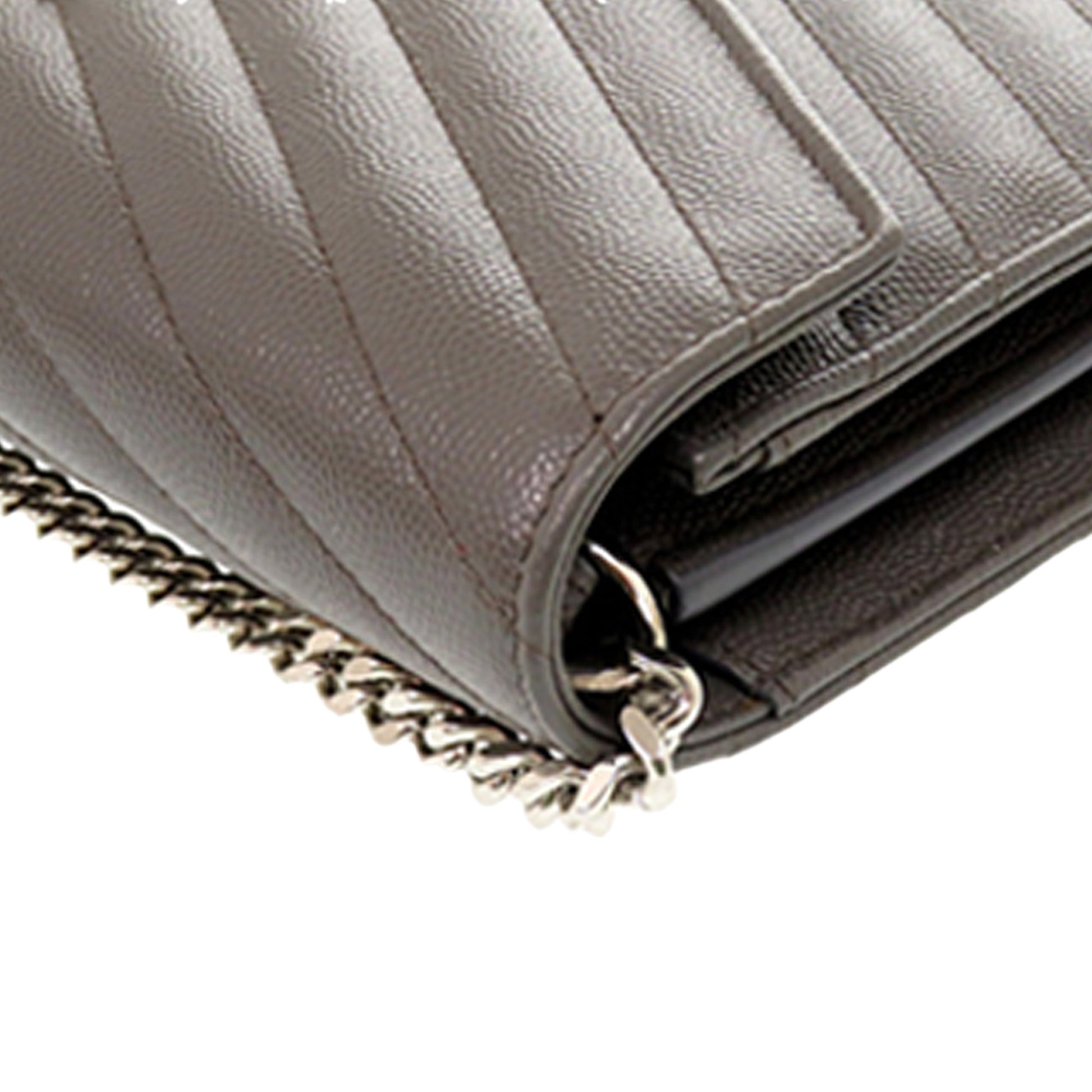 Saint Laurent Grain De Poudre Matelasse Chevron Classic Cassandre Chain Wallet