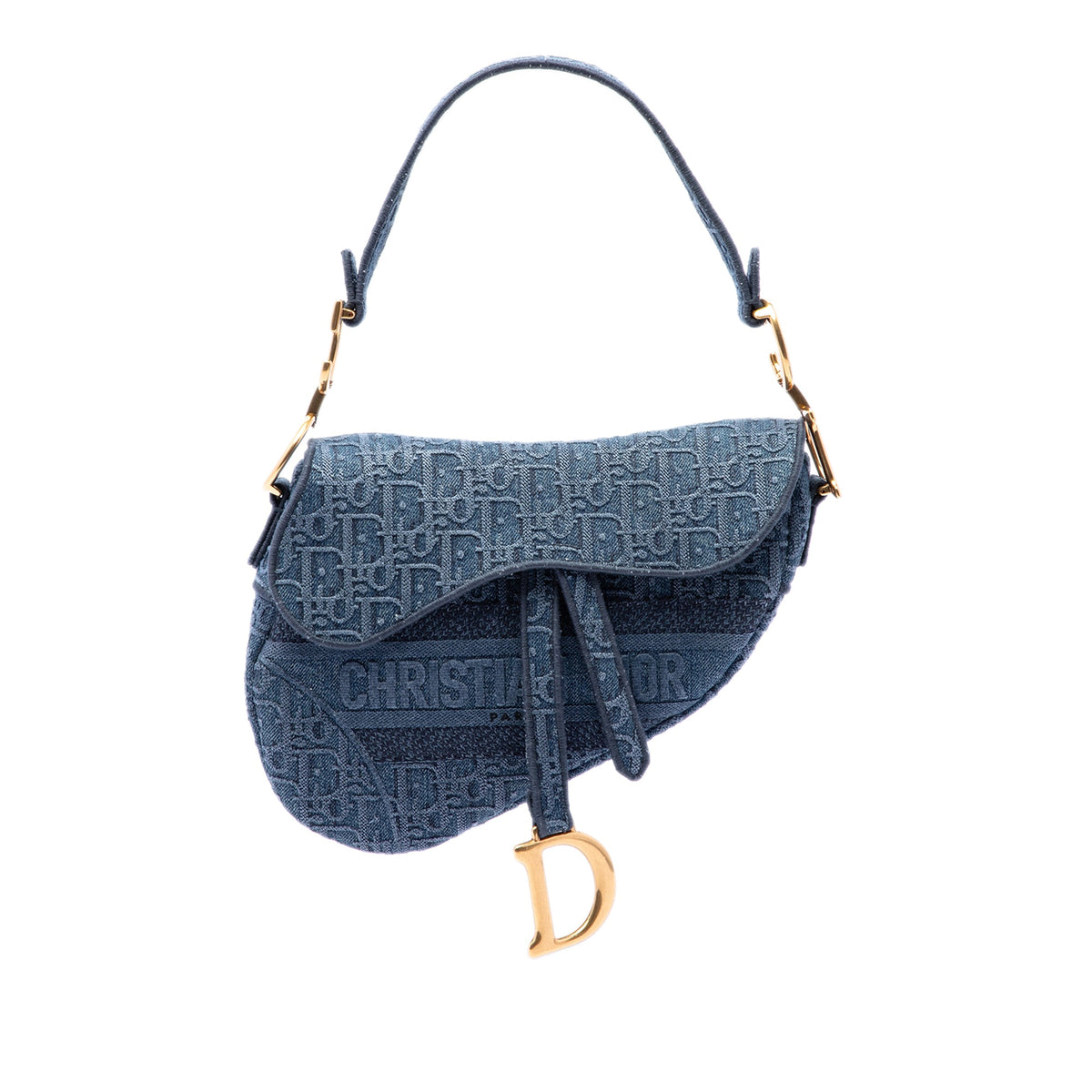 Dior Oblique Embroidered Denim Saddle Bag — Blue