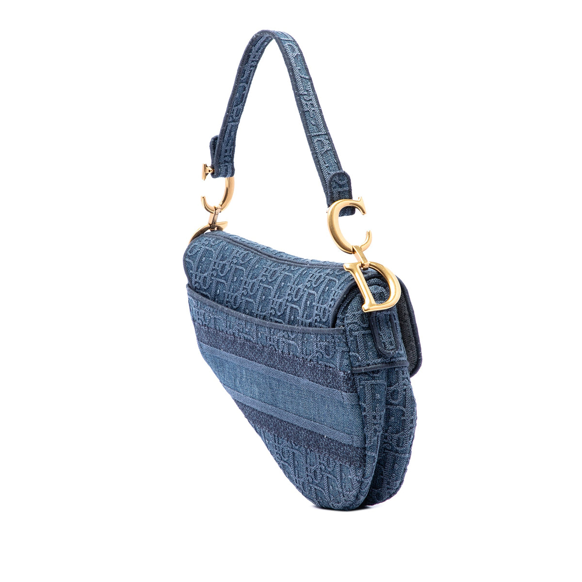 Dior Oblique Embroidered Denim Saddle Bag — Blue