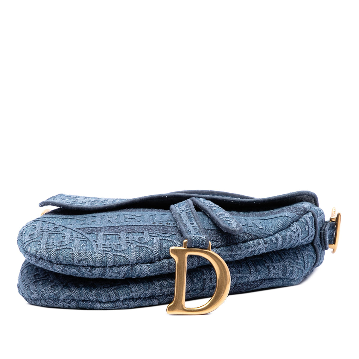 Dior Oblique Embroidered Denim Saddle Bag — Blue