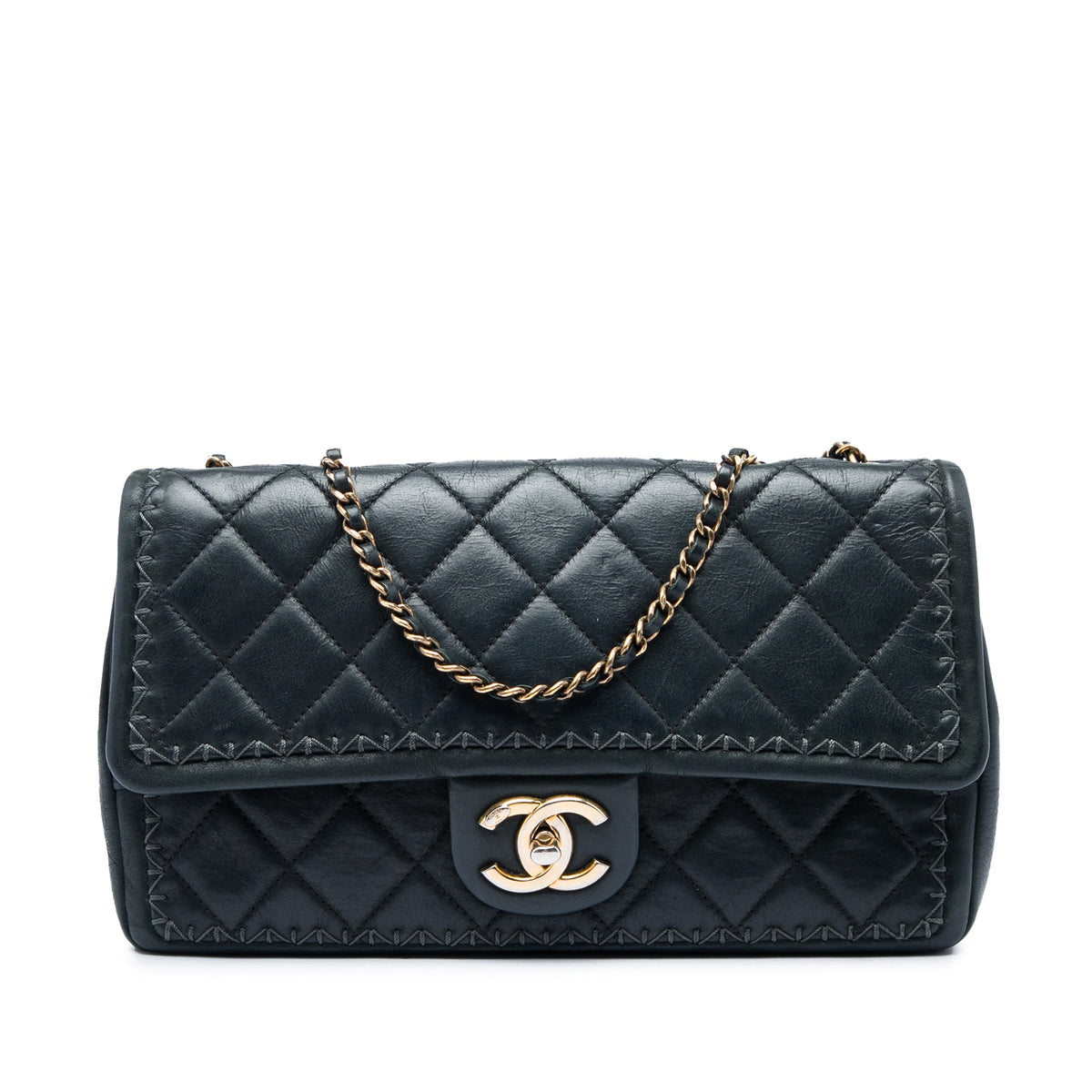 Chanel CC Quilted Iridescent Calfskin Whipstitch Single Flap