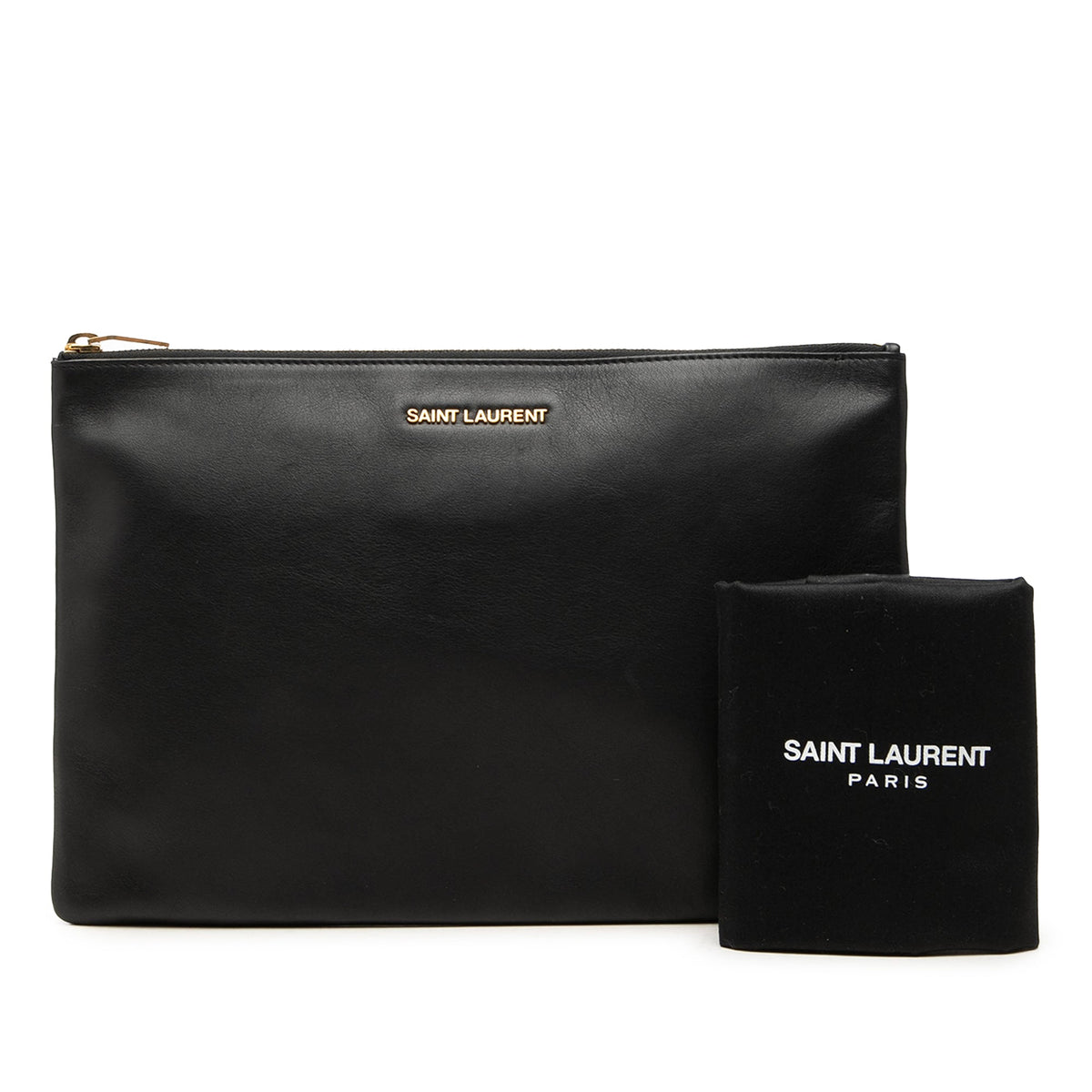 Saint Laurent Leather Zip Clutch