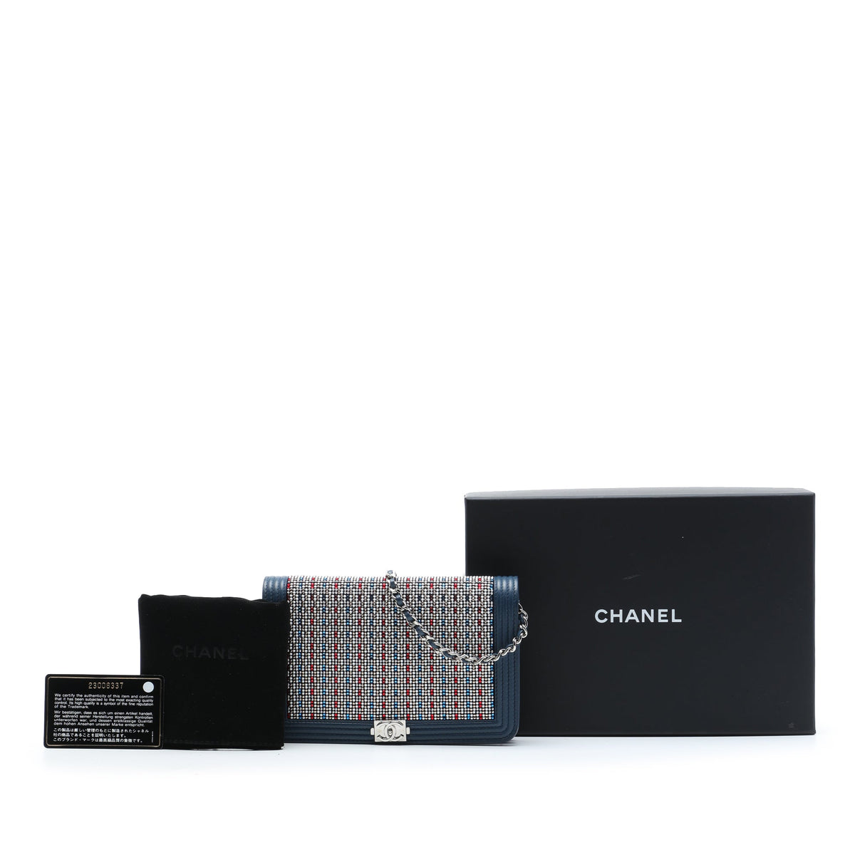 Chanel Crystal Embellished Lambskin Boy Wallet On Chain