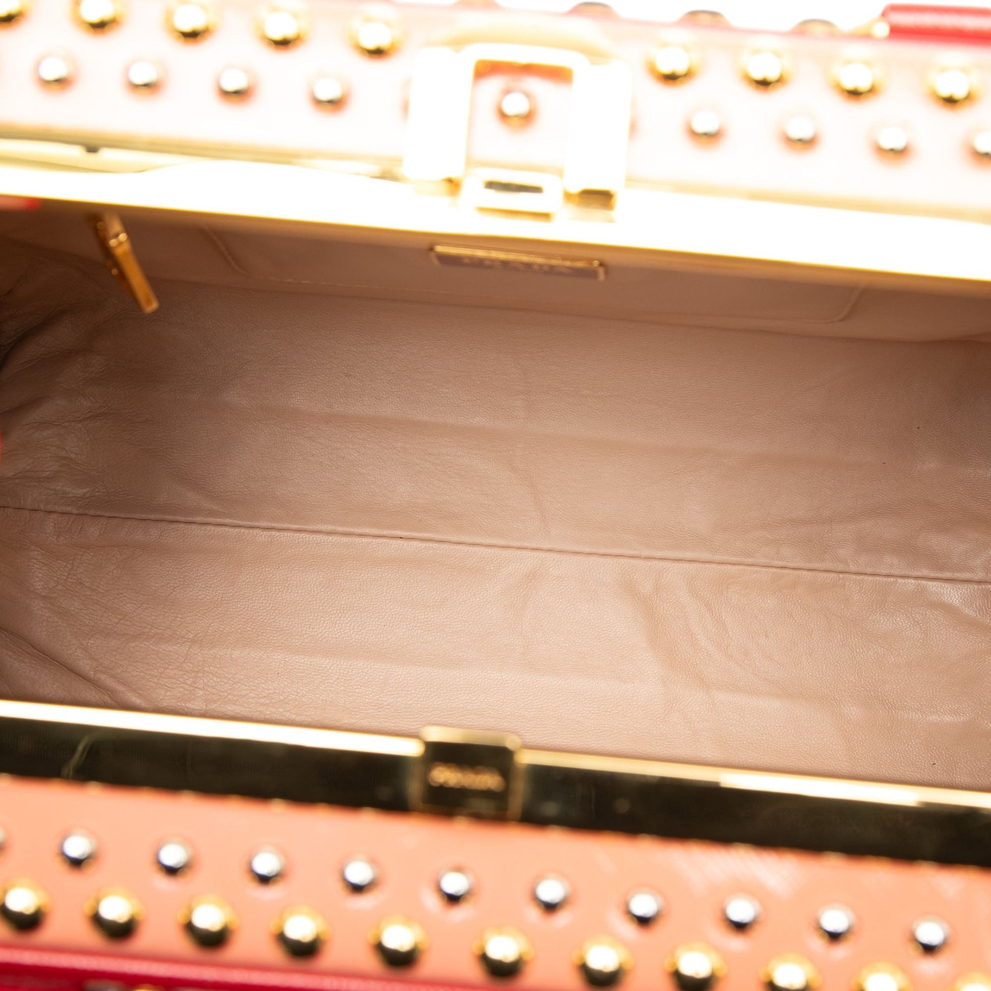 Prada Saffiano Vernice Pyramid Studded Frame Bag