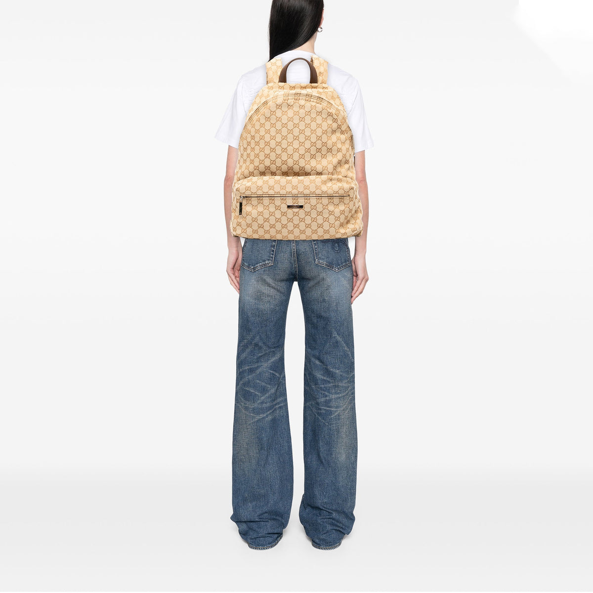 Gucci Large GG Canvas Web Tag Backpack — Beige