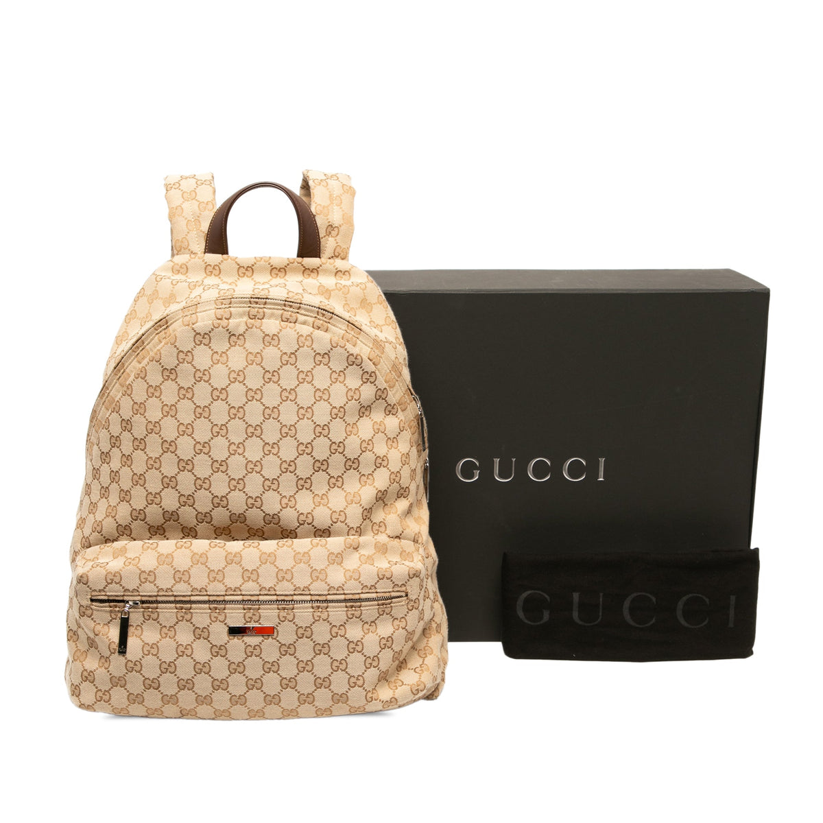 Gucci Large GG Canvas Web Tag Backpack — Beige