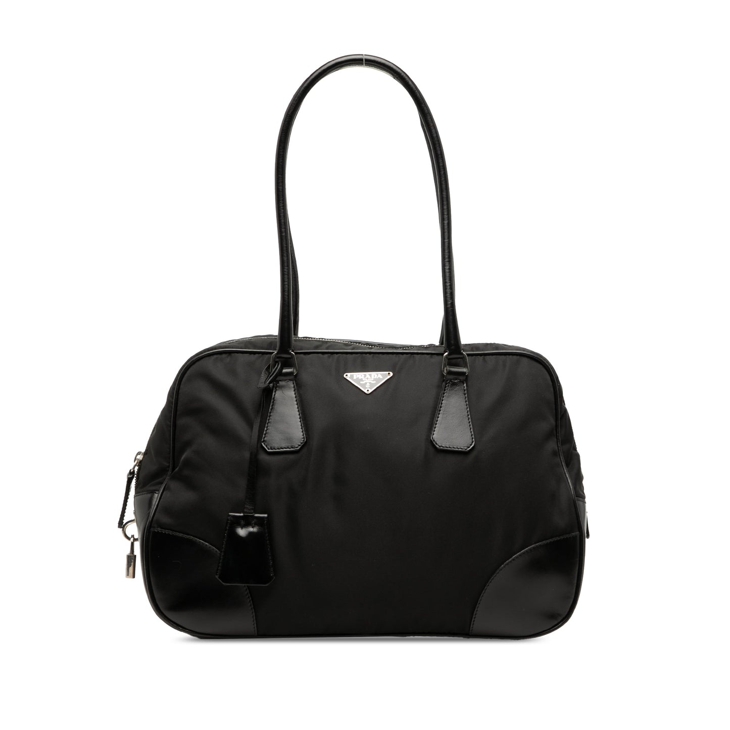 Prada Soft Calf Trimmed Tessuto Bauletto Bag