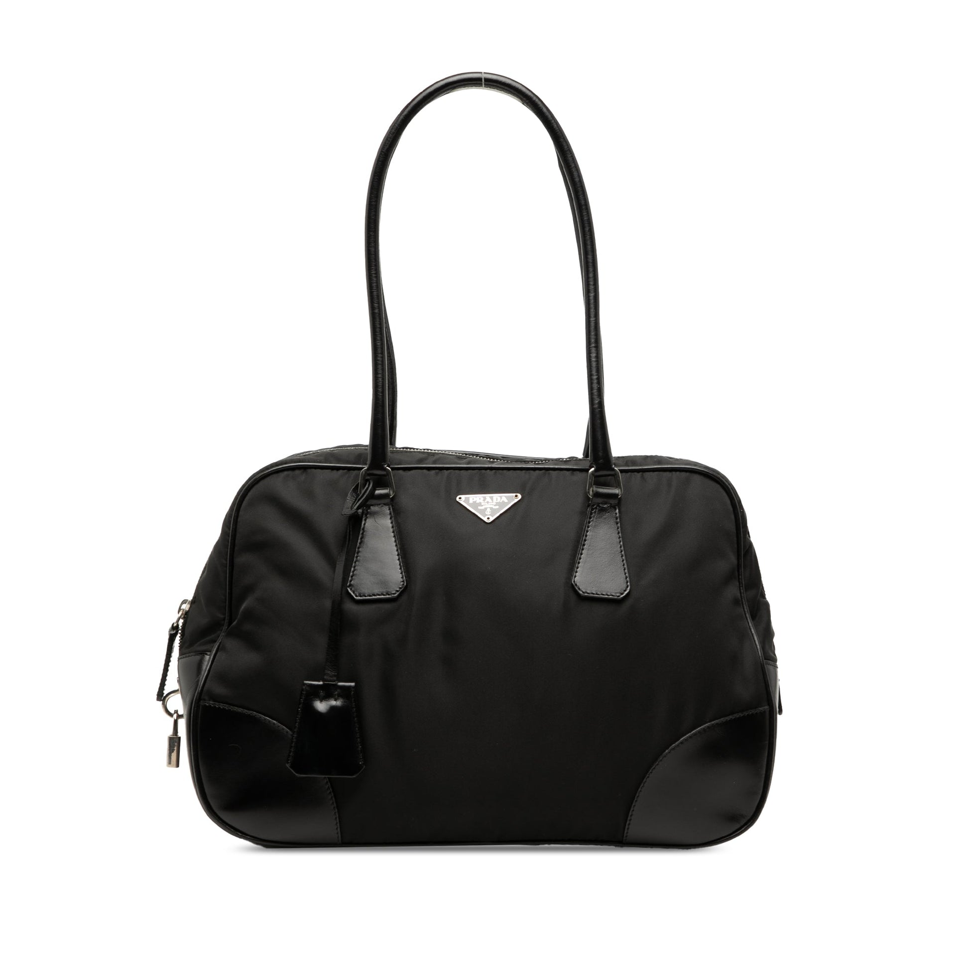 Prada Soft Calf Trimmed Tessuto Bauletto Bag