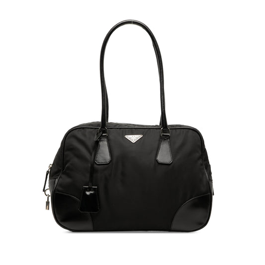 Prada Soft Calf Trimmed Tessuto Bauletto Bag