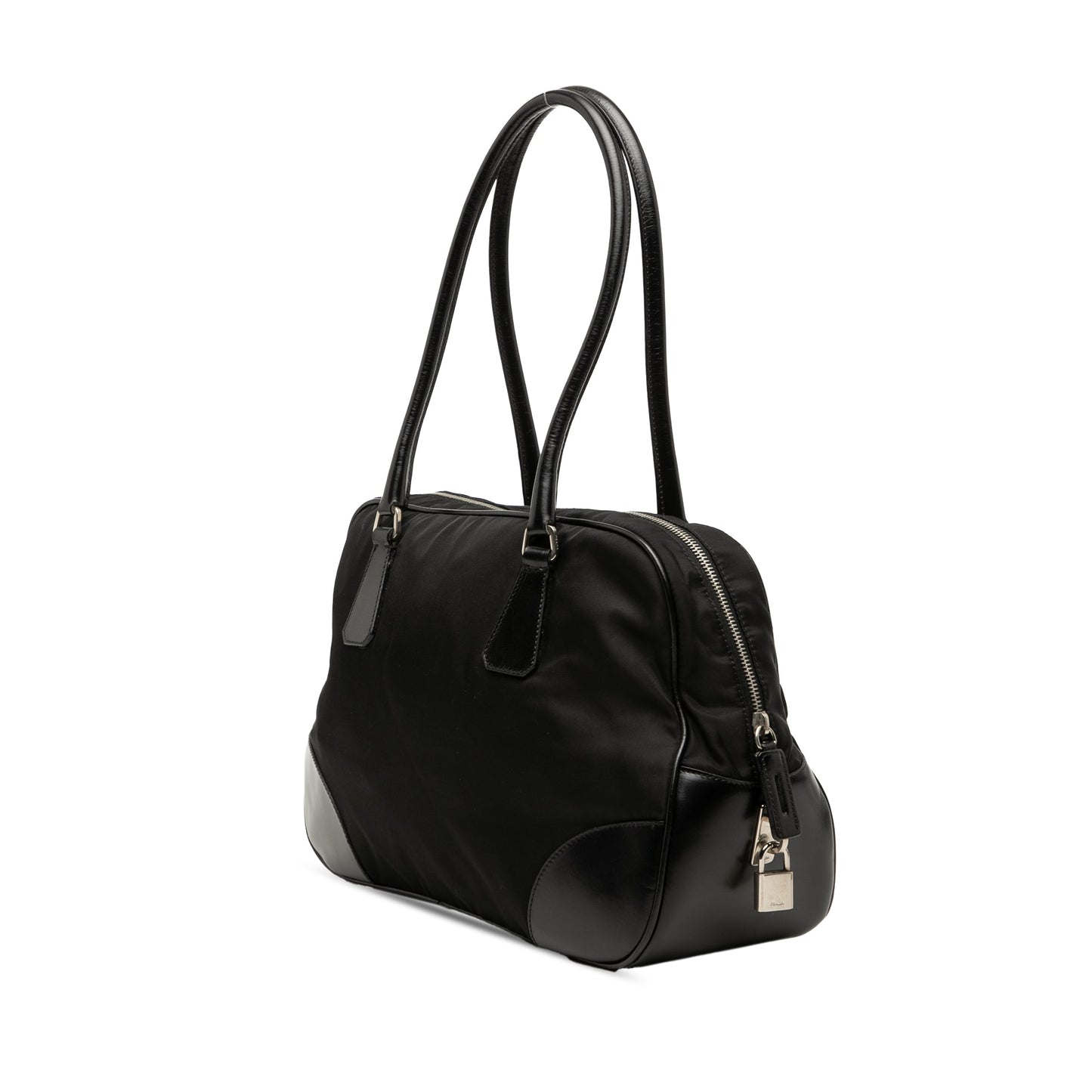 Prada Soft Calf Trimmed Tessuto Bauletto Bag