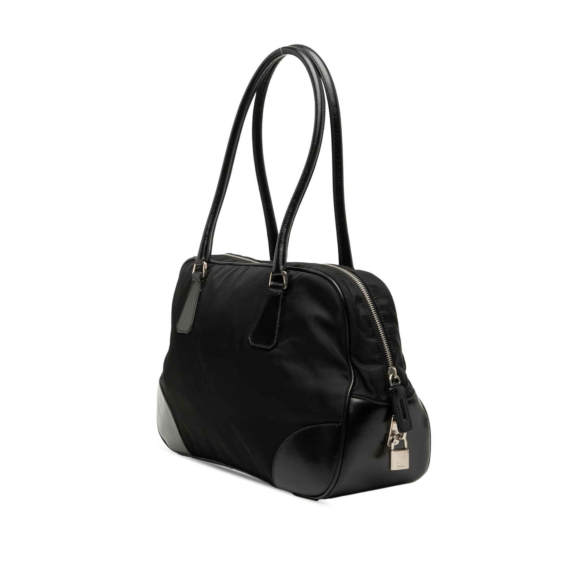 Prada Soft Calf Trimmed Tessuto Bauletto Bag