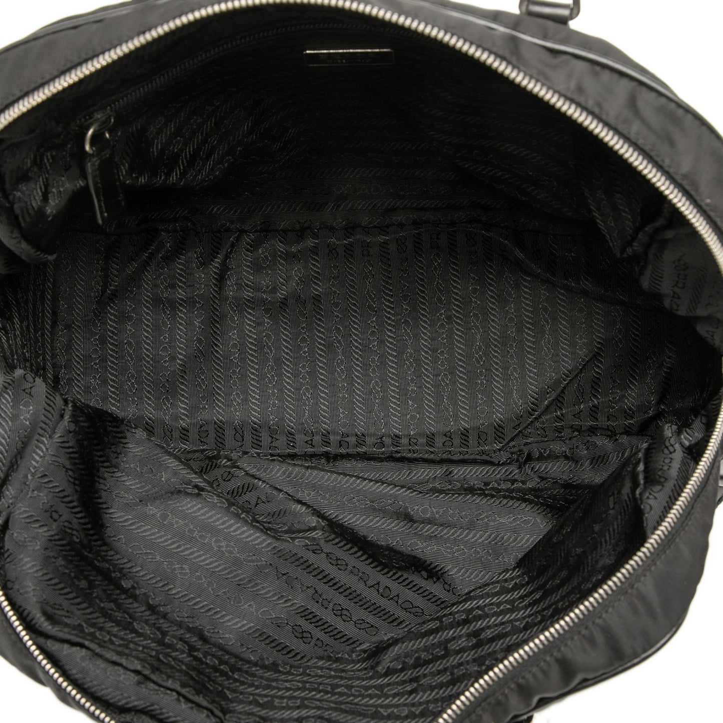 Prada Soft Calf Trimmed Tessuto Bauletto Bag