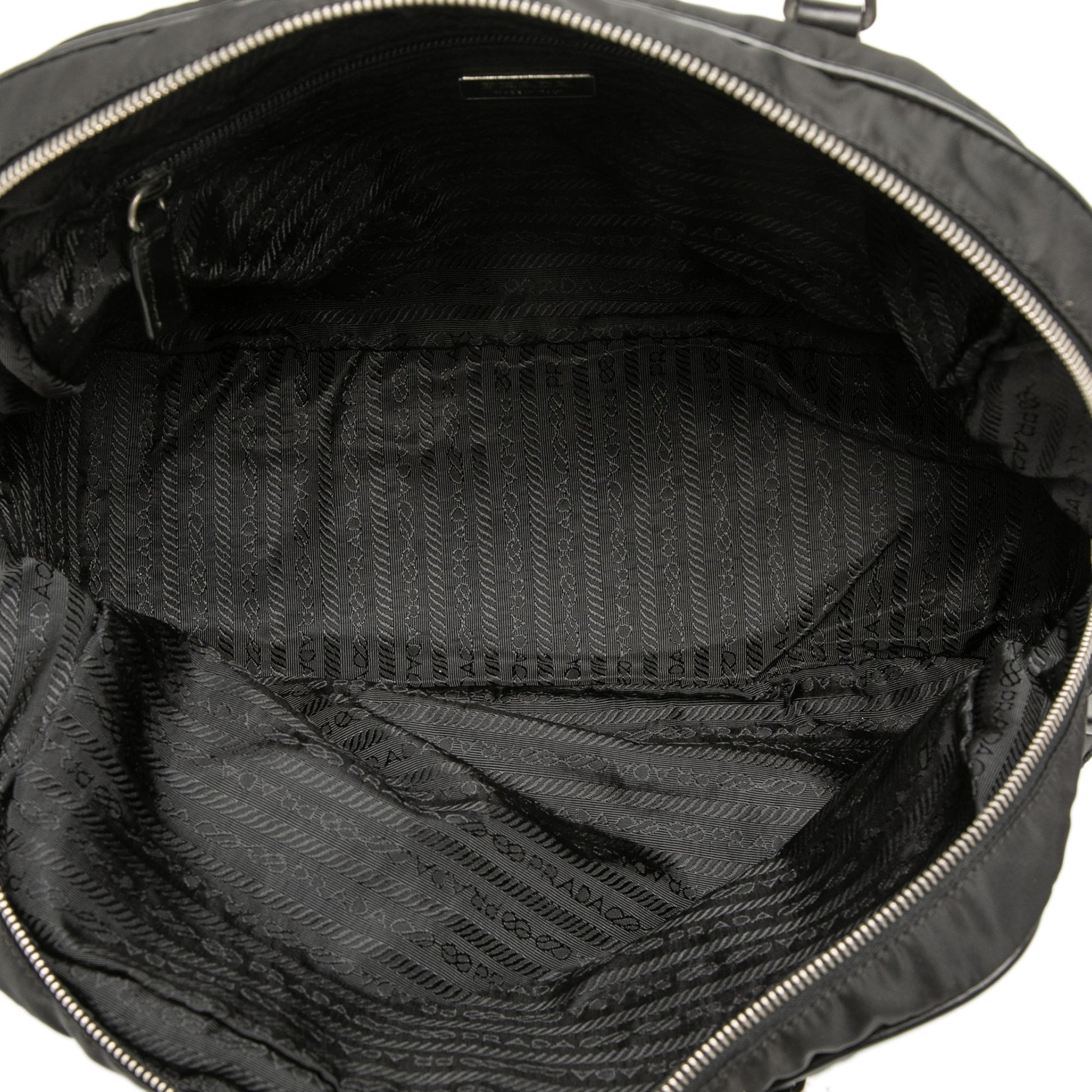 Prada Soft Calf Trimmed Tessuto Bauletto Bag