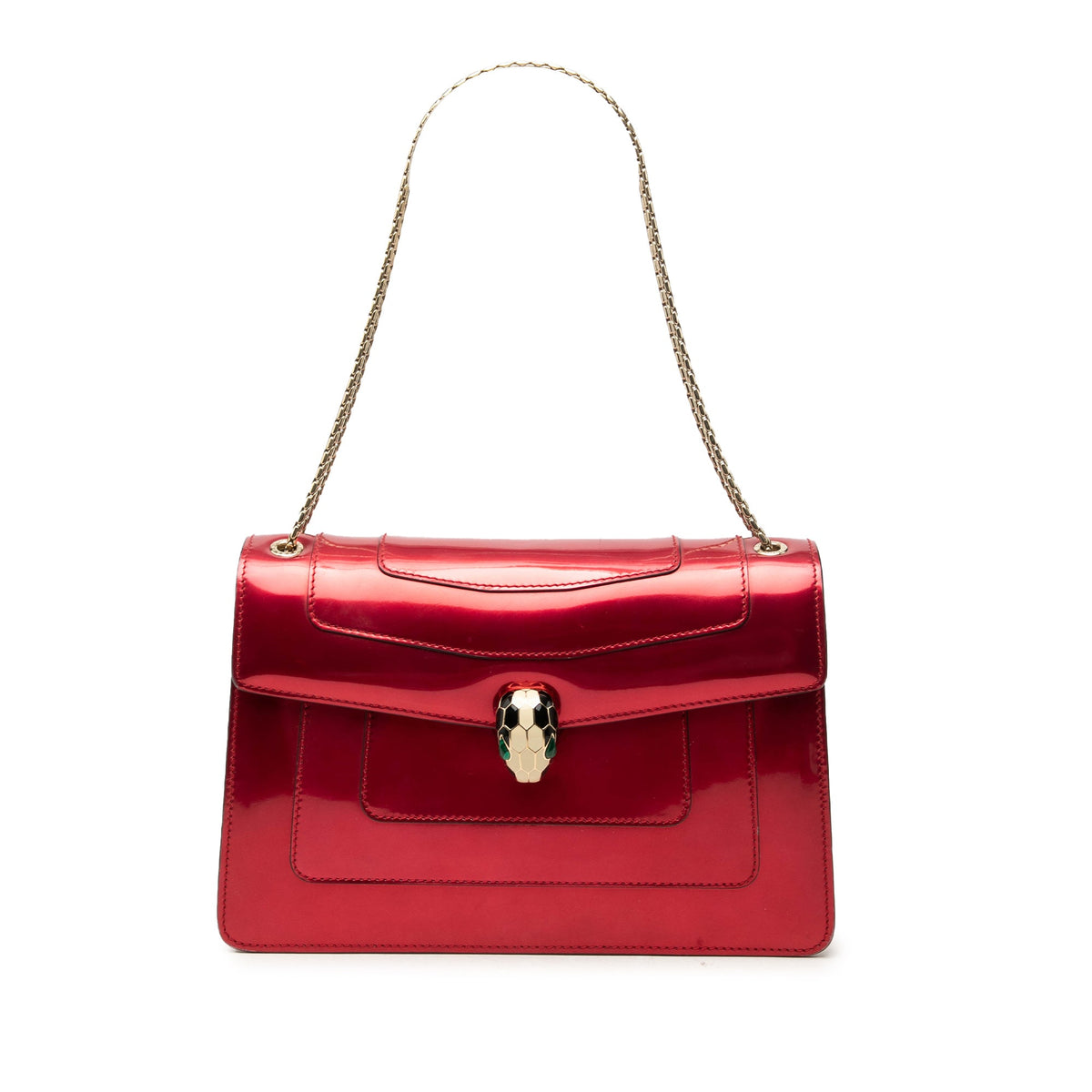 Bvlgari Medium Patent Serpenti Forever Shoulder Bag — Red