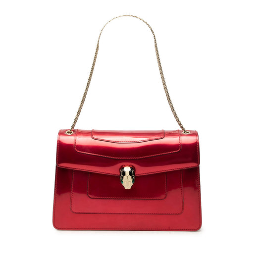 Bvlgari Medium Patent Serpenti Forever Shoulder Bag — Red