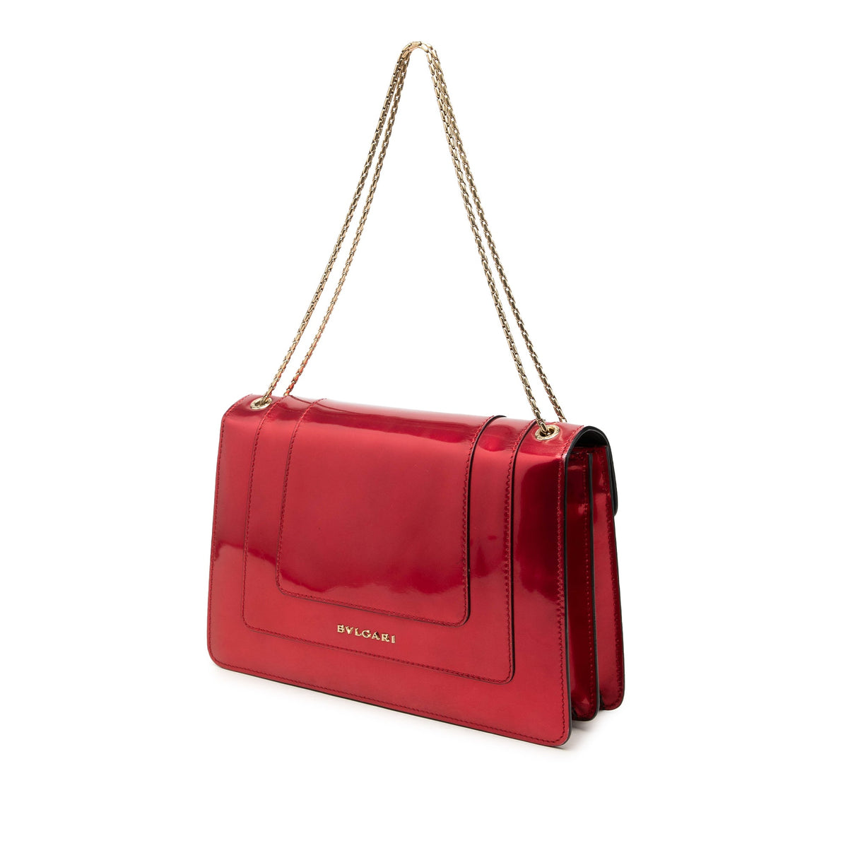 Bvlgari Medium Patent Serpenti Forever Shoulder Bag — Red