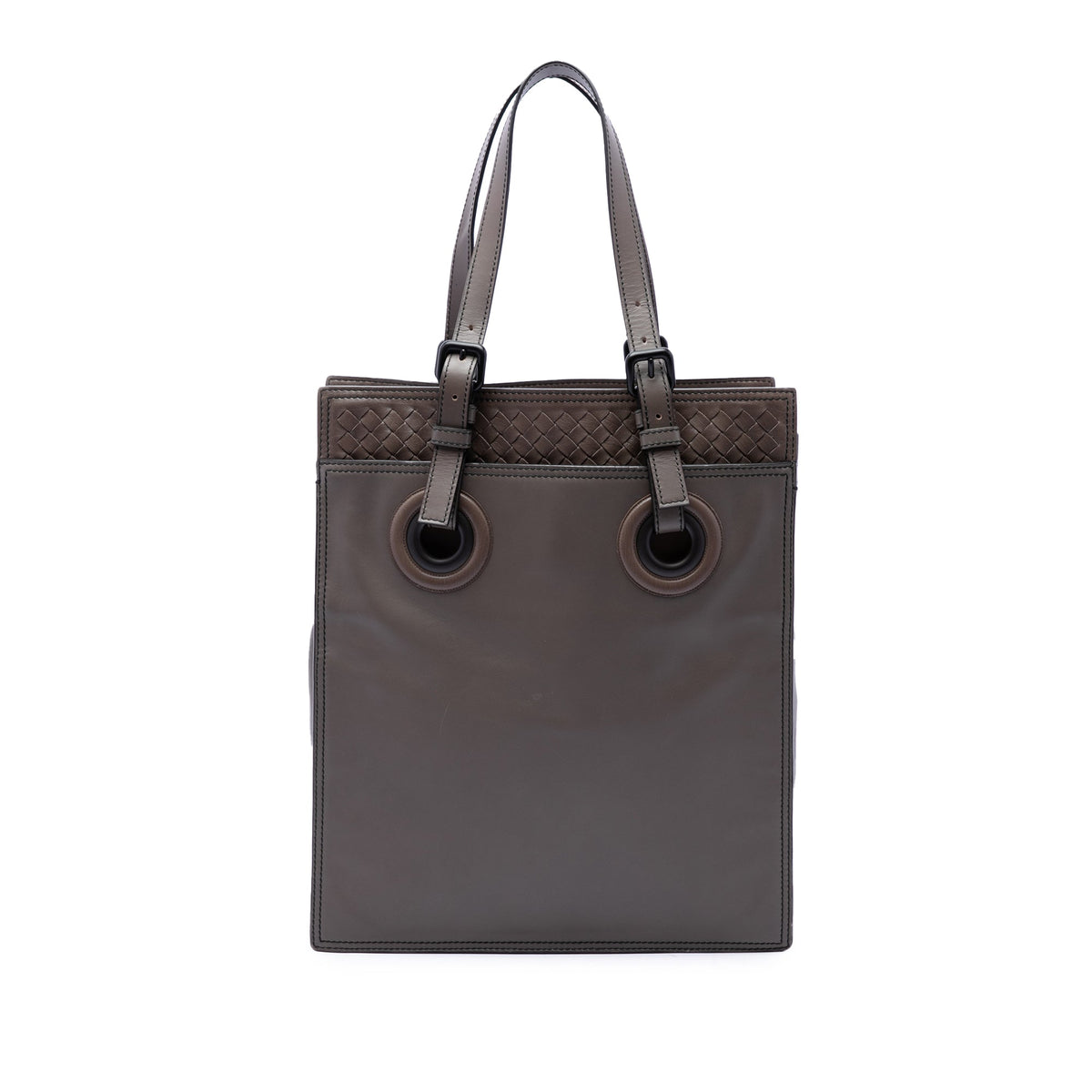Bottega Veneta Intrecciato Trimmed Leather Oculus Tote — Brown