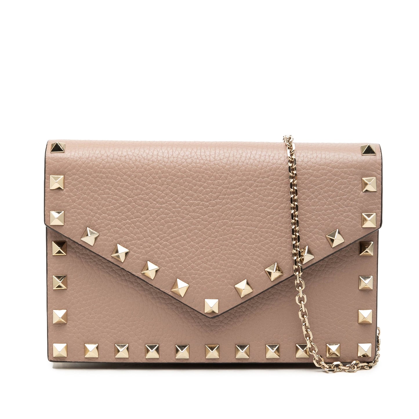 Valentino Pebbled Calfskin Rockstud Envelope Wallet on Chain