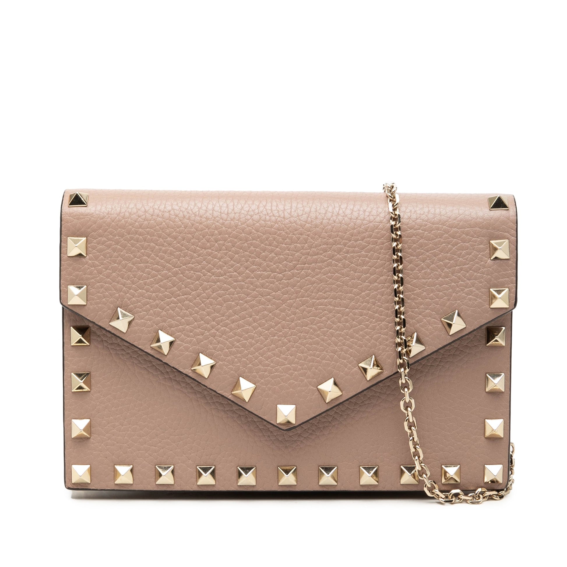 Valentino Pebbled Calfskin Rockstud Envelope Wallet on Chain