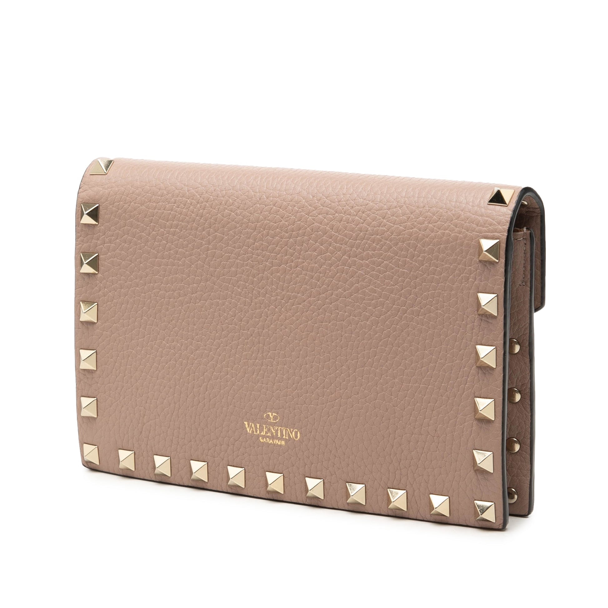 Valentino Pebbled Calfskin Rockstud Envelope Wallet on Chain