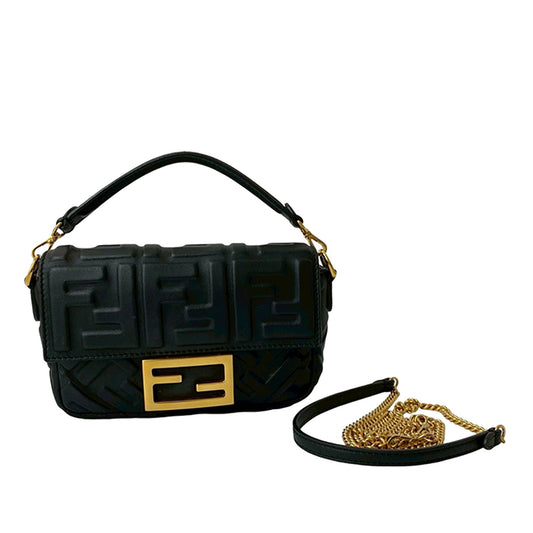 Fendi Mini Zucca Embossed Leather Baguette Satchel
