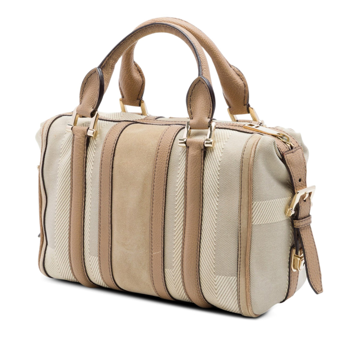 Burberry Suede Trimmed Canvas Nevinson Bowling Bag