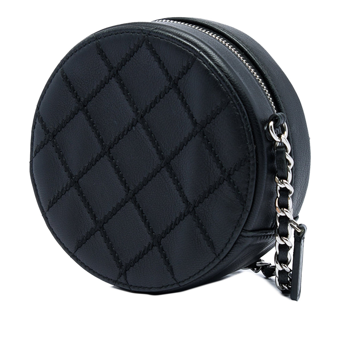 Chanel Quilted Lambskin Ultimate Stitch Round Clutch with Chain — Black