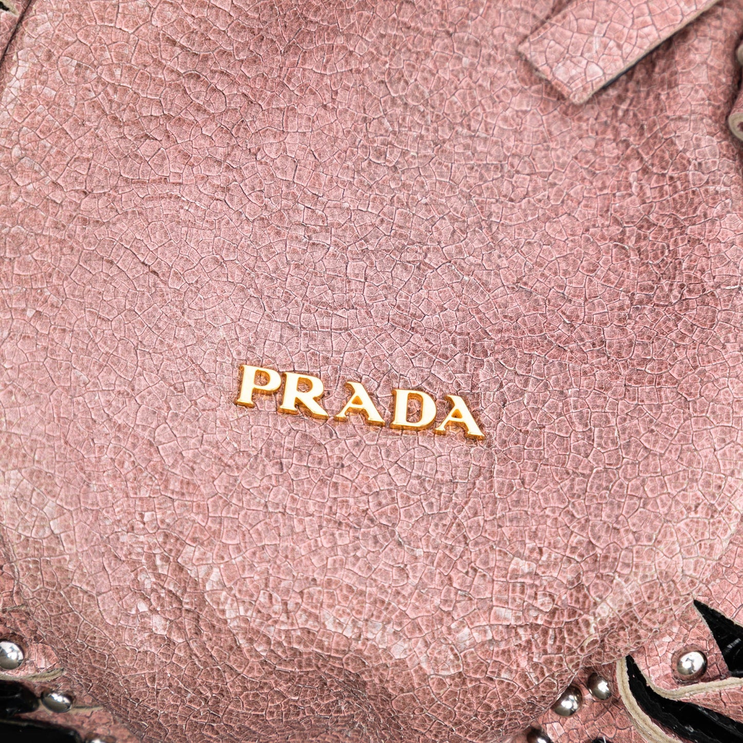 Prada Craquele Leather Embellished Fringe Bucket Bag