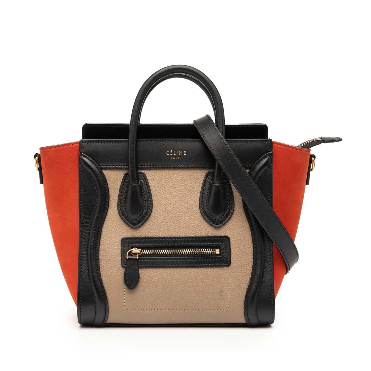 Celine Nano Tricolor Nubuck and Drummed Calfskin Luggage Tote