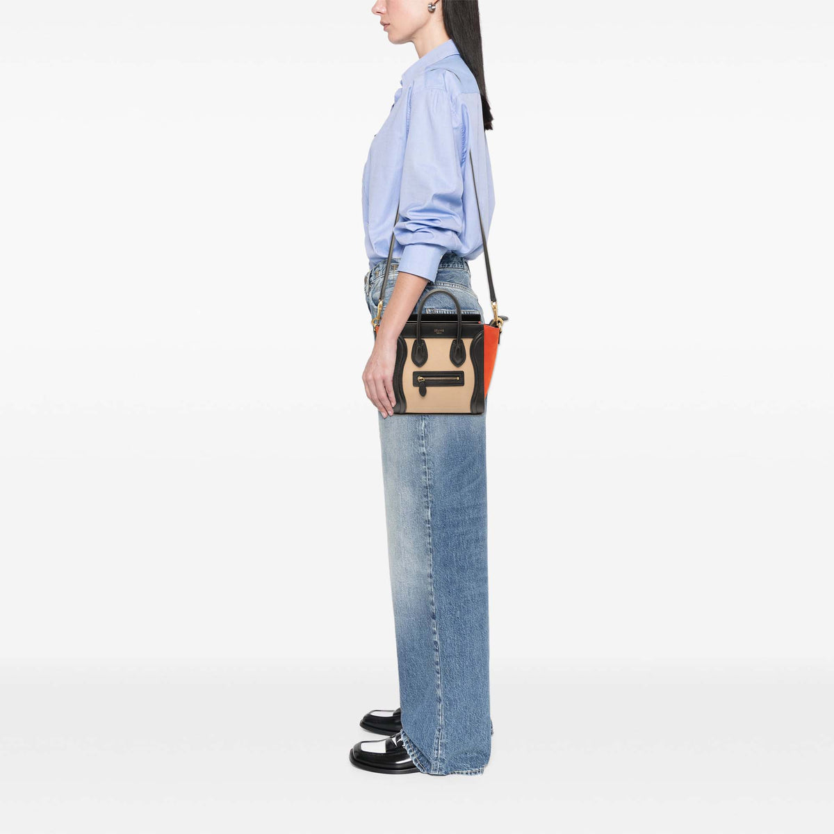 Celine Nano Tricolor Nubuck and Drummed Calfskin Luggage Tote