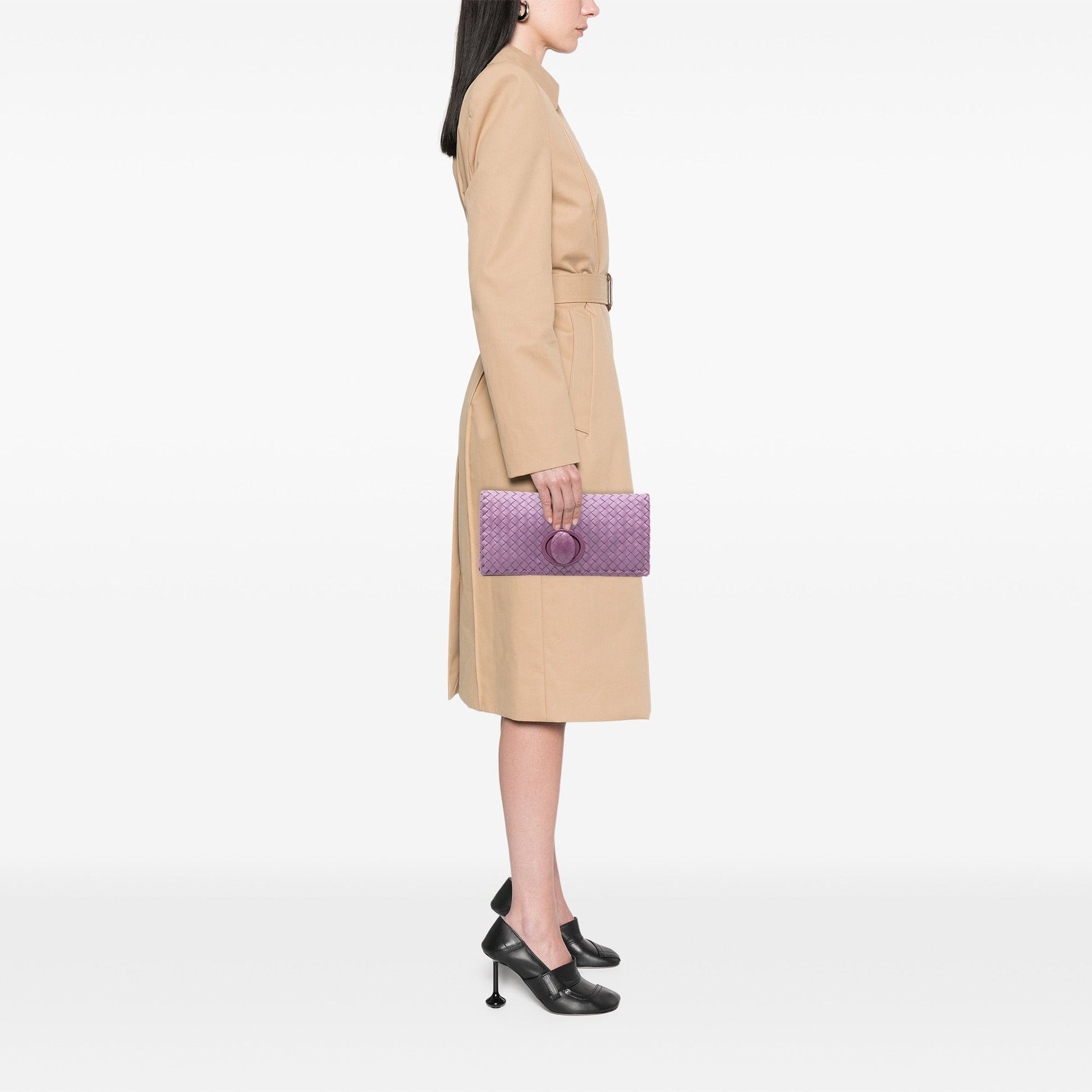 Nappa Intrecciato Turn Lock Clutch