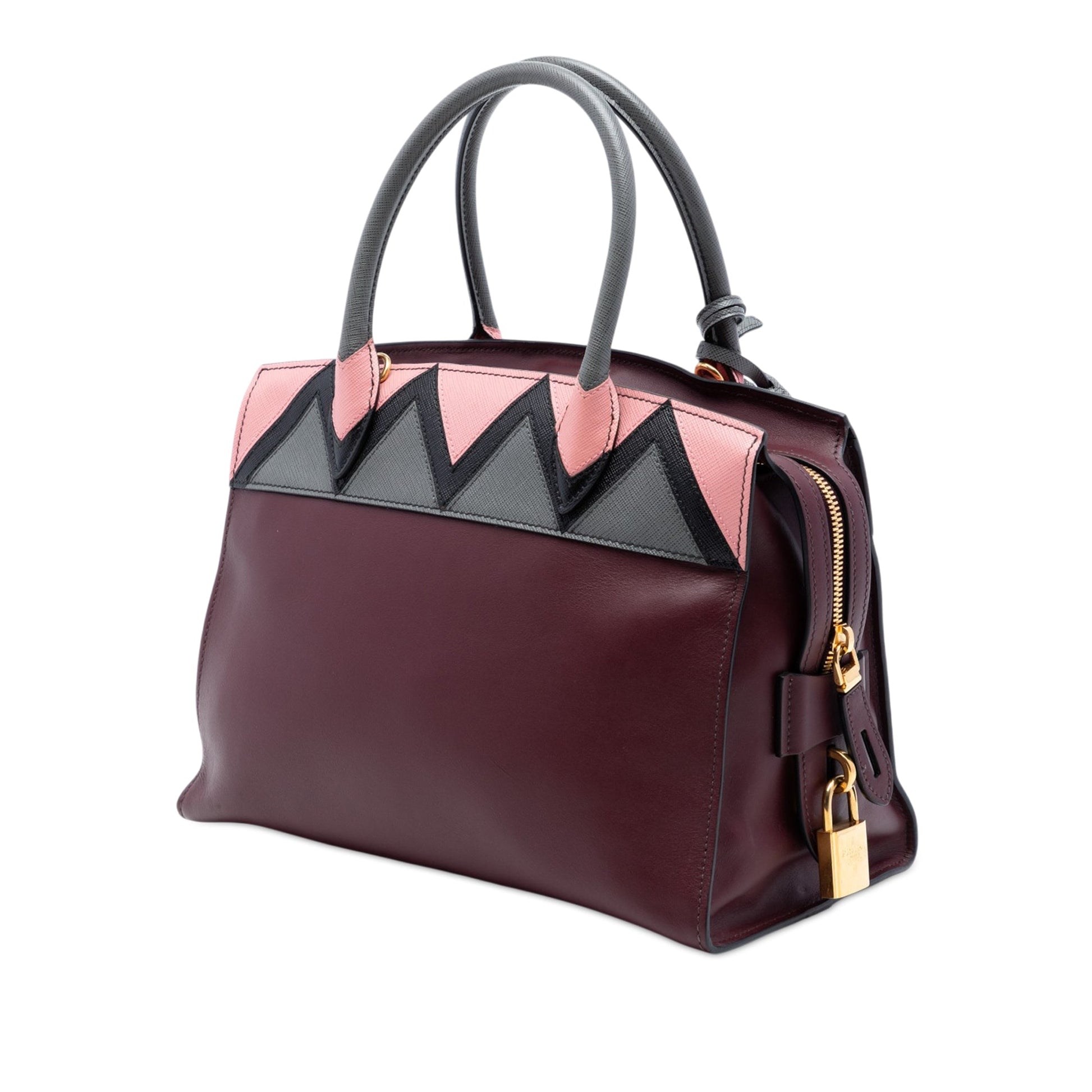 Prada Medium Saffiano Trimmed City Calf Greca Esplanade Satchel