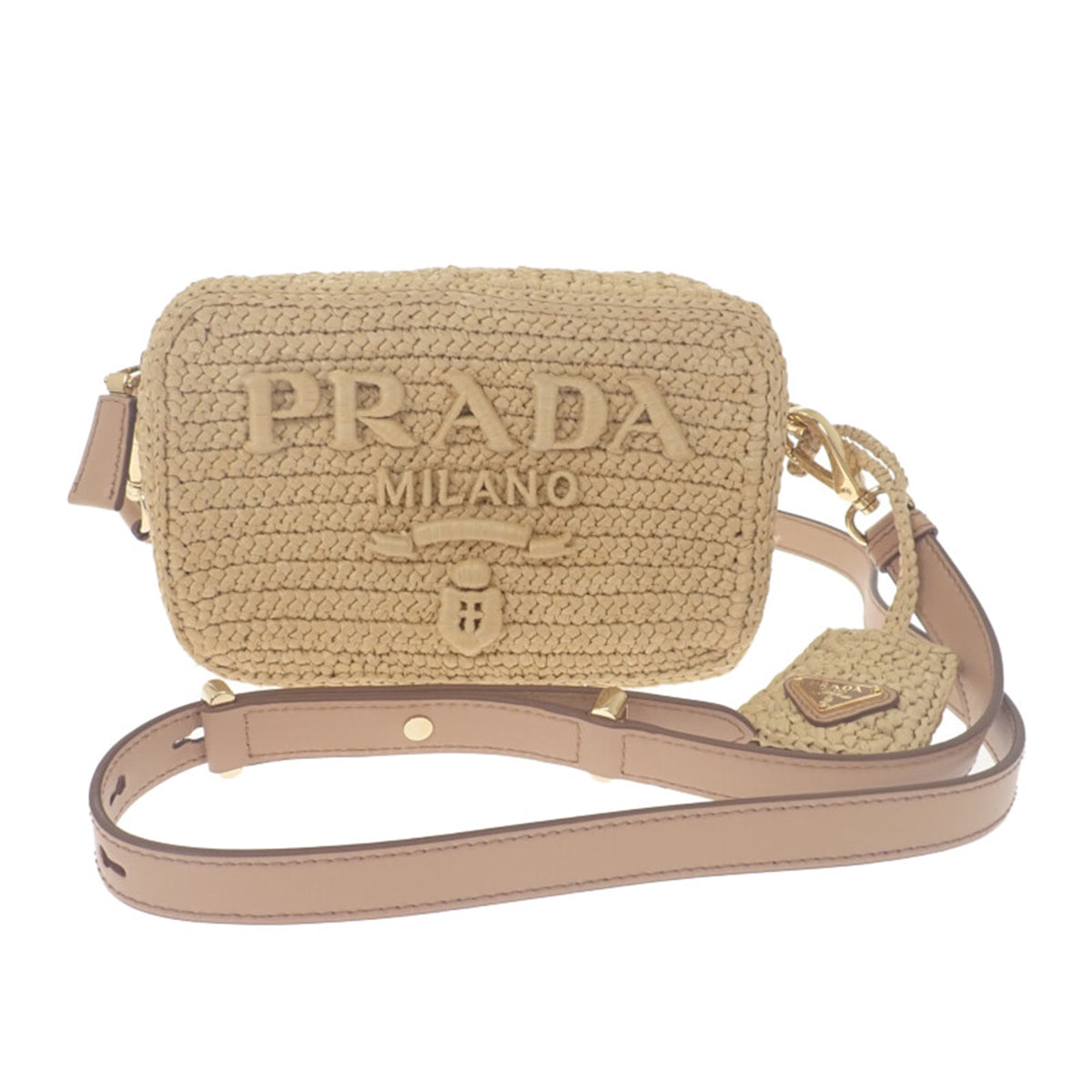Prada Yarn Effect Raffia Crochet Brique Crossbody