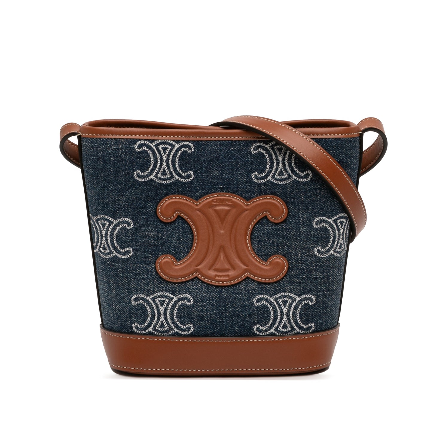 Celine Small Denim Cuir Triomphe Bucket Bag